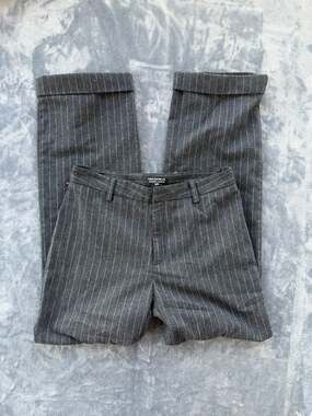 Polo Jeans Co Women's Dark Gray Pinstripe Wool-Blend Cuffed Trousers Size 8